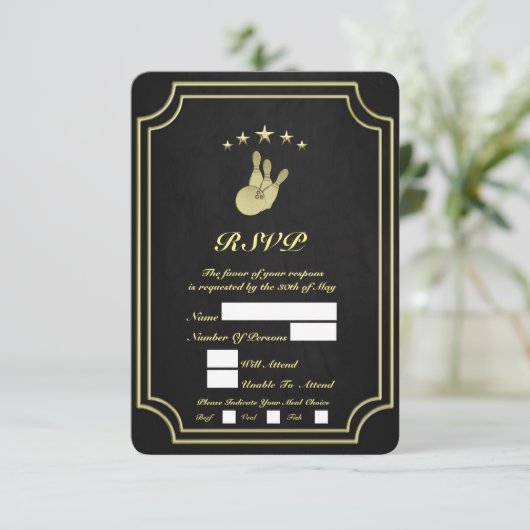 Bowling RSVP Karte (Stehend Vorderseite)