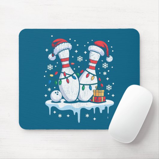 Bowling Santa Hat Funny Christmas Long Sleeve  Mousepad (Mit Mouse)