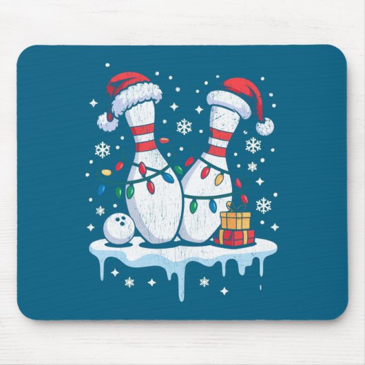 Bowling Santa Hat Funny Christmas Long Sleeve  Mousepad (Vorne)
