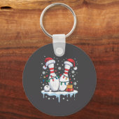 Bowling Santa Hat Funny Christmas Long Sleeve  Schlüsselanhänger (Vorderseite)
