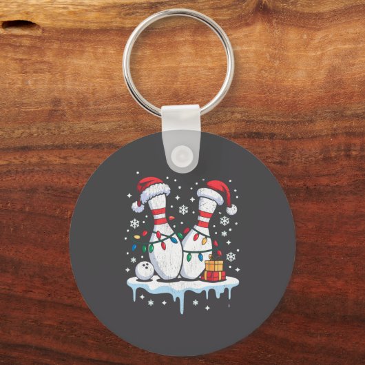 Bowling Santa Hat Funny Christmas Long Sleeve Schlüsselanhänger (Vorderseite)