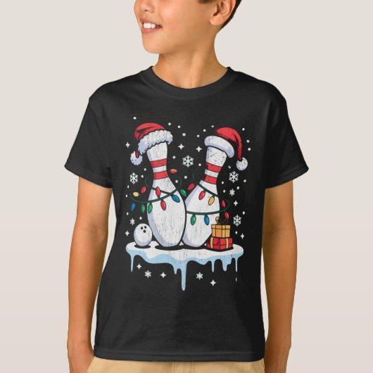 Bowling Santa Hat Funny Christmas Long Sleeve T-Shirt (Vorderseite)