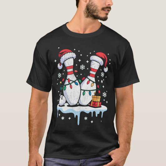 Bowling Santa Hat Funny Christmas Long Sleeve  T-Shirt (Vorderseite)