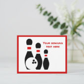 Bowling, schwarzer Ball und Buttone Postkarte (Stehend Vorderseite)