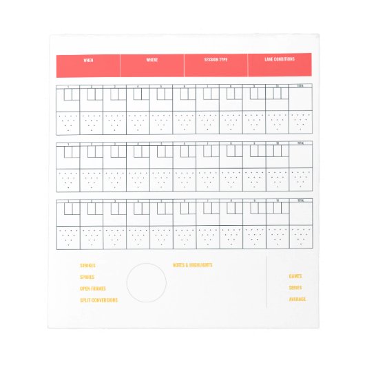 Bowling-Score | 10-Button-Bowling Notizblock (Vorderseite)