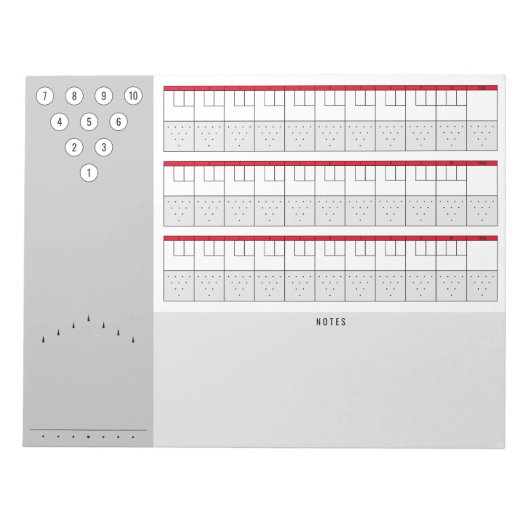 Bowling Score Sheet Diagramme und Notizen | Rot & Notizblock (Vorderseite)