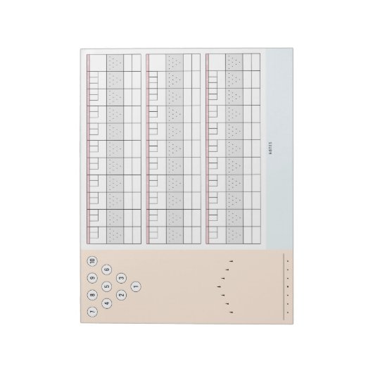 Bowling-Scoresheet 3 Spiele mit Buttonen und Rahme Notizblock (Rotiert)