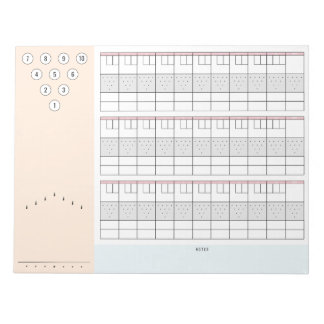 Bowling-Scoresheet 3 Spiele mit Buttonen und Rahme Notizblock