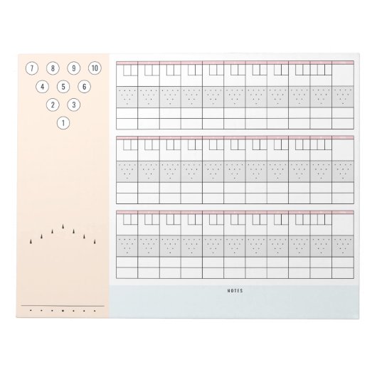 Bowling-Scoresheet 3 Spiele mit Buttonen und Rahme Notizblock (Vorderseite)