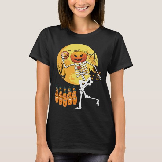 Bowling Skeleton Halloween T-Shirt (Vorderseite)