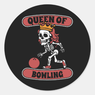 Bowling Skeleton Team League - Alley Bowler Queen Runder Aufkleber