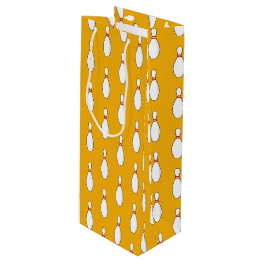 Bowling Skittle Pattern Geschenktüte Für Weinflaschen (Vorderseite Schrägansicht)