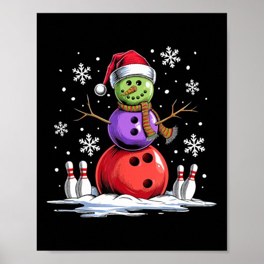Bowling Snowman Bowling Player Weihnachtsmannmütze Poster (Vorne)