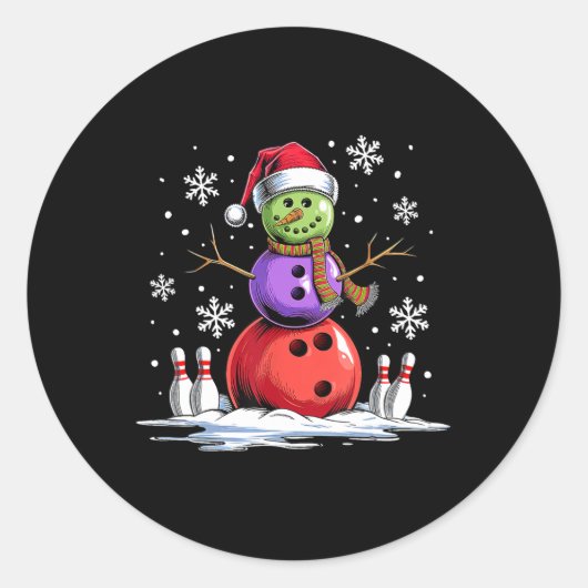 Bowling Snowman Bowling Player Weihnachtsmannmütze Runder Aufkleber (Vorderseite)
