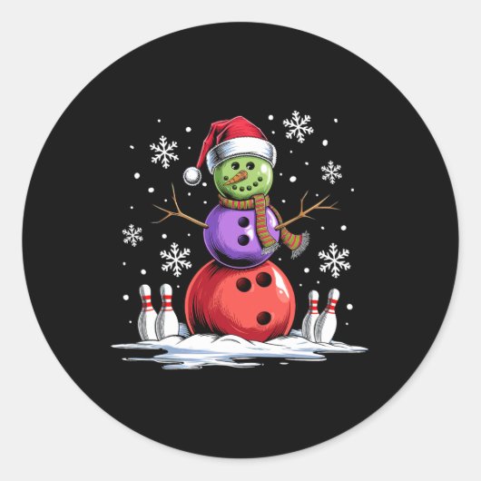 Bowling Snowman Bowling Player Weihnachtsmannmütze Runder Aufkleber (Vorderseite)