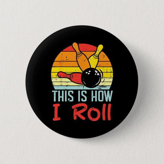 Bowling So rolle ich das Sunset Retro Bowler Kid Button (Vorderseite)