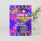 Bowling - Spaß machen Neon Glow Geburtstag Einladung (Stehend Vorderseite)