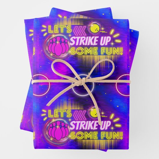 Bowling - Spaß machen Neon Glow Geburtstag Geschenkpapier Set (Beispiel)