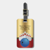 Bowling Sport Ball und Buttone personalisieren Gepäckanhänger (Vorderseite vertikal)