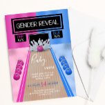 Bowling Sport Blue and Pink Gender Reveal Party Einladung<br><div class="desc">Ein Bowling Sport Thema Baby Gender Reveal Party Einladung. Eine blaue und rosa Bowling-Allee ist mit Bowlingkugeln geschmückt, und ein Neonlichtbildschirm mit den Aufschriften Gender Reveal und Team Blue und Pink. Ein rosa Bowlingball ist zu sehen, wie er die Buttone verstreut. Der weiße Typografietext auf dem Gang liest Baby your...</div>