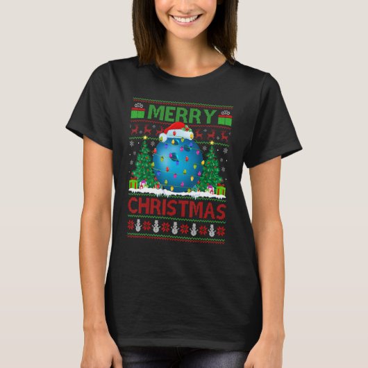 Bowling Sports Xmas Tree Ugly Santa Bowling Chri T-Shirt (Vorderseite)