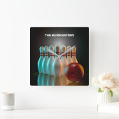 Bowling-Strike für benutzerdefinierten Text Quadratische Wanduhr (Zuhause)