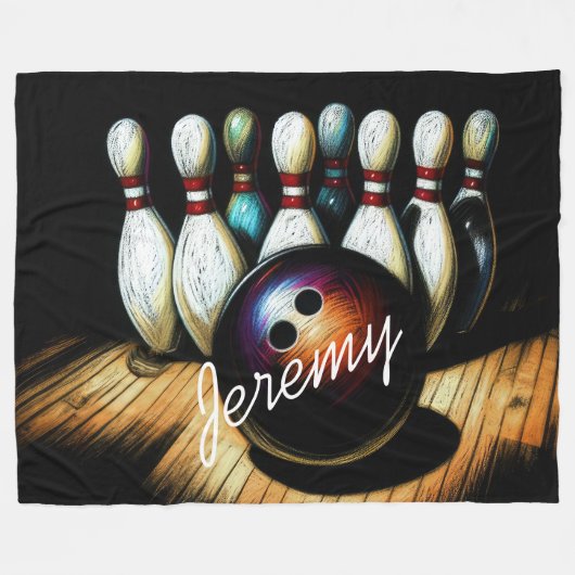 Bowling Strike Personalisiert Name Fun Fleecedecke (Vorderseite (Horizontal))