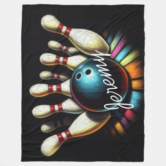 Bowling Strike Personalisiert Name Fun Fleecedecke (Vorderseite)