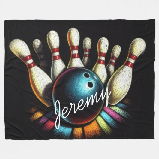 Bowling Strike Personalisiert Name Fun Fleecedecke (Vorderseite (Horizontal))