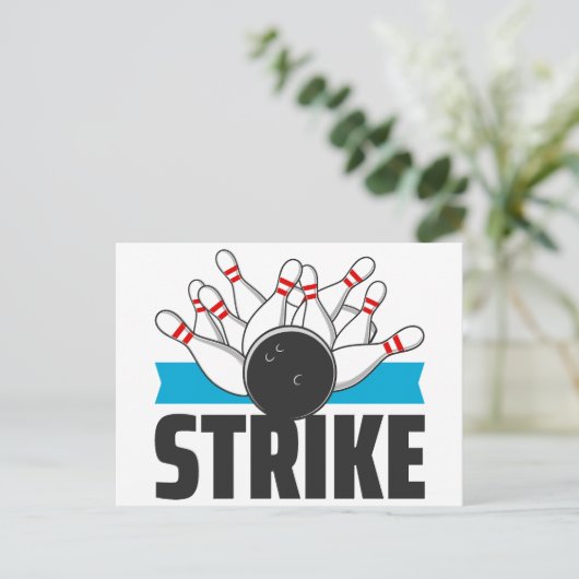 Bowling Strike Postkarte (Stehend Vorderseite)