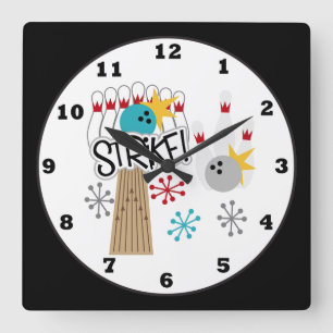Bowling-Süchtige-Uhr Quadratische Wanduhr