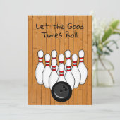 Bowling Themed Birthday Party Einladung (Stehend Vorderseite)