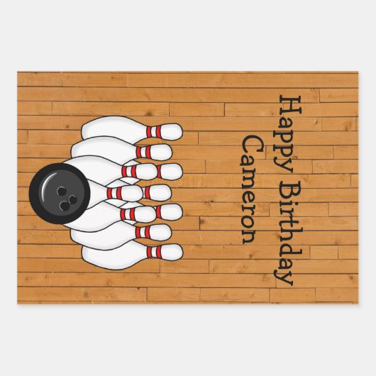Bowling Themed Birthday Personalisiert Geschenkpapier Set (Vorderseite 2)