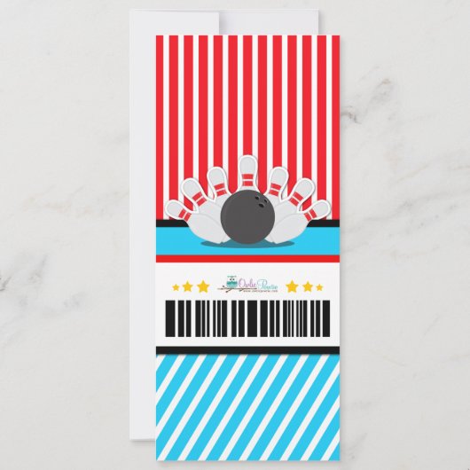 Bowling Ticket Pass Kinderdusche Einladung (Rückseite)