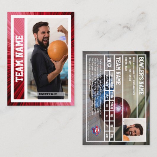 Bowling Trading Card Turnier Souvenir Red Telefonnummerkarte (Vorne/Hinten)