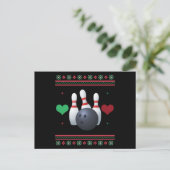 Bowling Ugly Christmas Sweater Xmas Postkarte (Stehend Vorderseite)