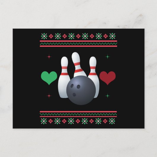 Bowling Ugly Christmas Sweater Xmas Postkarte (Vorderseite)