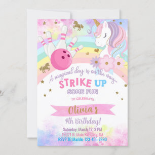 Bowling und Unicorn zum Geburtstag von Mädchen. Einladung