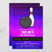 Bowling; Vibrant Violet Blue und Magenta Einladung (Vorne/Hinten)