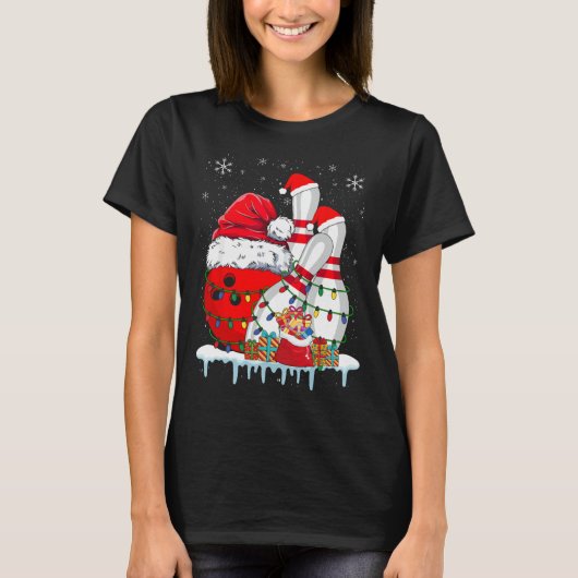 Bowling Weihnachten Bowling Weihnachtsmannmütze Ch T-Shirt (Vorderseite)