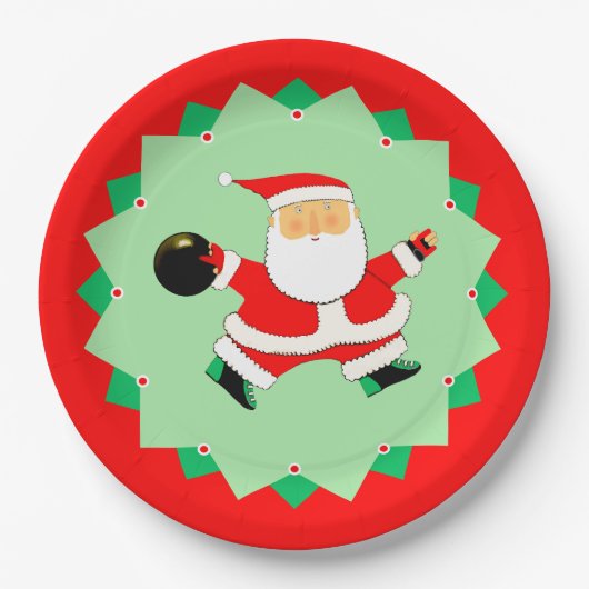 Bowling-Weihnachtsfeier Pappteller (Vorderseite)
