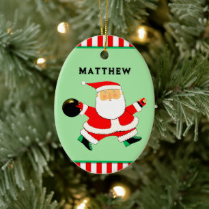 Bowling Weihnachtsmann Keramik Ornament