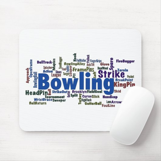 Bowling Word Cloud Mousepad (Mit Mouse)