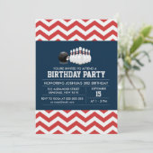 Bowling Zickzack Sport - Einladung (Stehend Vorderseite)