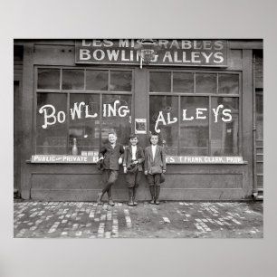Bowlingbahn, 1911. Antikes Foto Poster