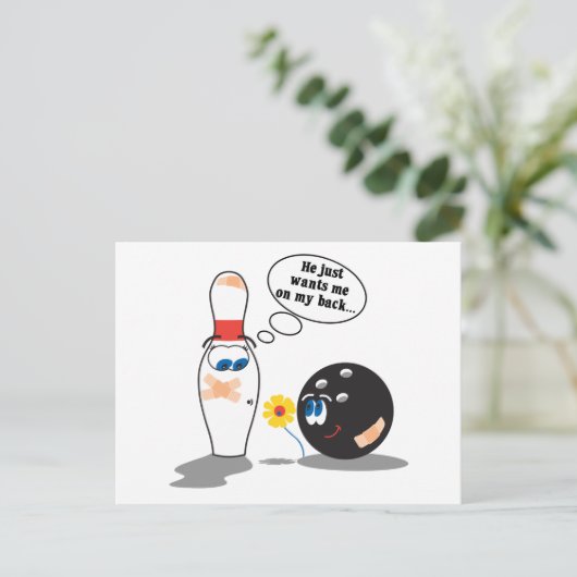 Bowlingball und Button will mich einfach auf dem R Postkarte (Stehend Vorderseite)