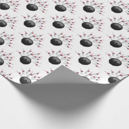 Bowlingball und Buttone auf weißem Grund Geschenkpapier (Ecke)