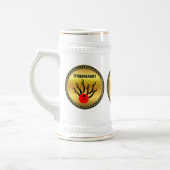 Bowlingball und Buttone mit dem Wort STRIKEOLOGIST Bierglas (Links)