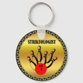 Bowlingball und Buttone mit dem Wort STRIKEOLOGIST Schlüsselanhänger (Vorderseite)