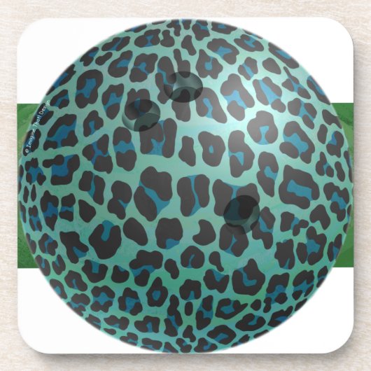 Bowlingkugel Leopard Türkis Getränkeuntersetzer (Vorderseite)